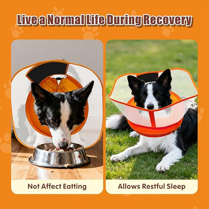Inflatable Dog Cone with Transparent Shield, Protective Dog Donut Collar After Surgery Soft Donut Cone for Dogs, Orange, Large