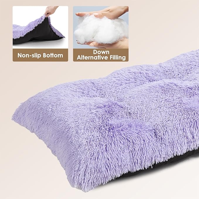 EHEYCIGA Fluffy Dog Crate Bed for Medium Dogs, Plush Faux Fur Crate Pad, Calming Anti Anxiety Medium Dog Bed, Washable Soft Warm Mat with Non-Slip Bottom, Purple