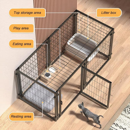 TERRUPEX47.2 Inch Dog Crate Playpen 2-in-1, Heavy Duty Metal Pet Kennel with Removable Tray & Anti-Rust Coating, Portable Dog Cage for Large Medium Dogs, Indoor Outdoor Home Travel Use