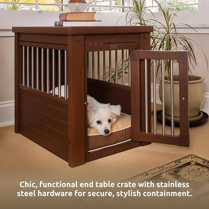New Age Pet ECOFLEX InnPlace Dog Crate & End Table, Indoor Furniture Style Pet Kennel for Small, Medium, Large & XL Dogs, Durable Composite, Russet Brown, Small