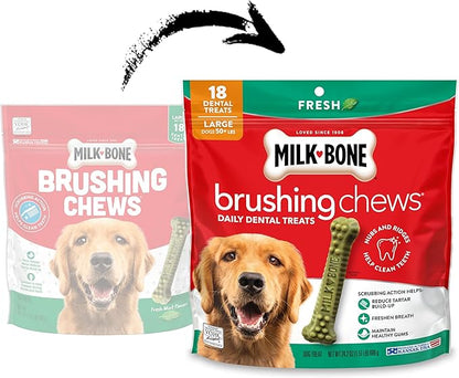 Milk-Bone Brushing Chews Fresh Mint Flavor Daily Dental Dog Treats, Large, 24.2 Oz. Bag
