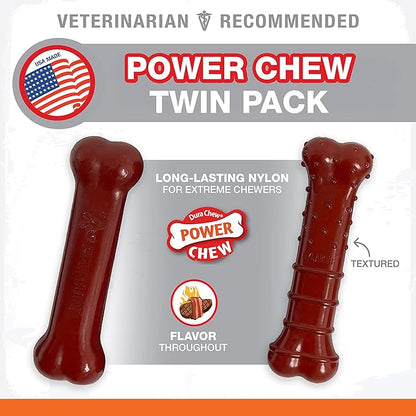 Nylabone Power Chew Basted Blast Dual Flavored Dog Chew Toys for Aggressive Chewers - Durable Dog Bones with 2 Layers of Flavor - Bacon and Steak Flavor, Small/Regular (2 Count) (Pack of 2)