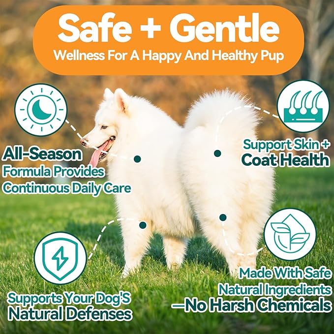 Flea and Tick Prevention for Dog, Natural Oral Flea & Tick Support Drops with Omega-3 for Puppy Pets - Supports Healthy Skin & Coat - Oral Supplement for All Breeds and Ages - Chicken