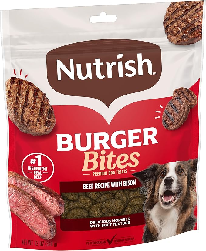 Nutrish Burger Bites Beef Recipe with Bison Premium Dog Treats, 12 oz. Pouch (Rachael Ray)