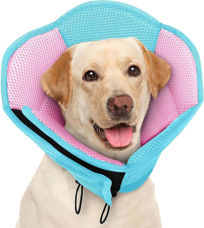 AOFITEE Dog Cone - Soft Cone for Dogs After Surgery, Comfy Cones for Large Dogs to Stop Licking, Adjustable Soft Dog Cone Collar, Elizabethan Pet E-Collar for Wound Healing, BluePink Large