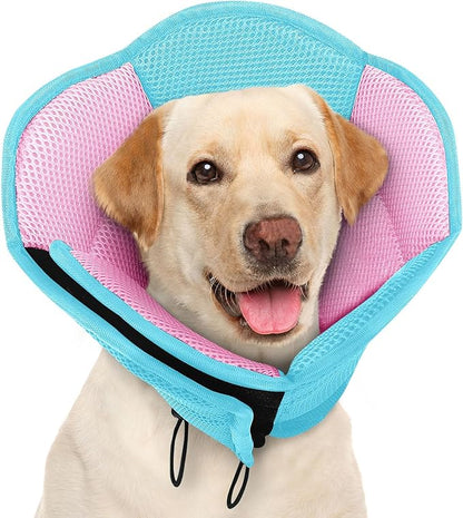 AOFITEE Dog Cone - Soft Cone for Dogs After Surgery, Comfy Cones for Large Dogs to Stop Licking, Adjustable Soft Dog Cone Collar, Elizabethan Pet E-Collar for Wound Healing, BluePink Large