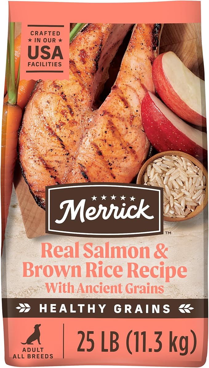 Merrick Healthy Grains Premium Adult Dry Dog Food, Wholesome And Natural Kibble With Salmon And Brown Rice - 25.0 lb. Bag