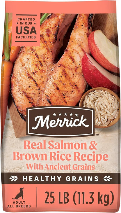 Merrick Healthy Grains Premium Adult Dry Dog Food, Wholesome And Natural Kibble With Salmon And Brown Rice - 25.0 lb. Bag