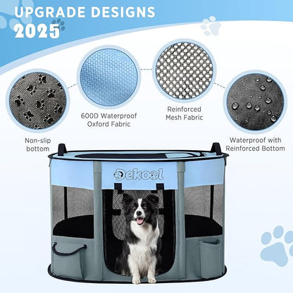Foldable Dog Cat Playpen, Portable Dog Crate for Puppies, Cat, Puppy Play Pen for Indoors, Kennel Tent Crate for Indoor Outdoor Travel Camping Use with Carrying Case (Blue, S)