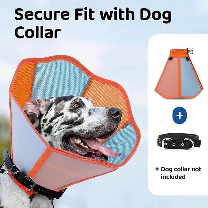 Dog Cones for Large Dogs, Soft Cone for Dogs to Stop Licking, Adjustable Dog Cone Collar Alternative After Surgery for Wound Care, Spay, Neuter, Orange XL