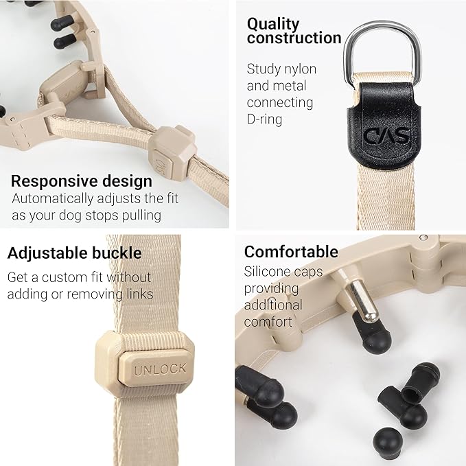 SVD.PET Dog Prong Collar for No-Pull Training, Quick-Release Buckle Adjustable Pinch Collar for Small Dogs (Tan, Small Size, Suitable Neck Girth: 7"-10")