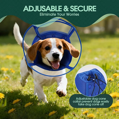Kuoser Small Dog Cone Collar After Surgery, Soft Cone for Dogs to Stop Licking, Breathable Pet Recovery Collar Comfortable Elizabethan Collars, Adjustable Protective Dog Cones for Small Dogs, Blue S