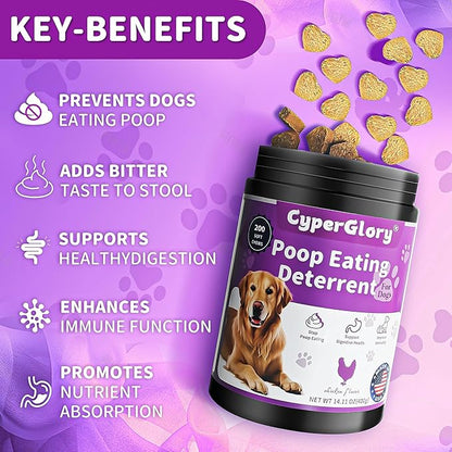 No Poop Chews for Dogs - 200 Chews Stool Eating Deterrent with Probiotics & Digestive Enzymes Supplement - Teeth Health & Immune - No Poop Eating Deterrent for Dogs - Made in USA