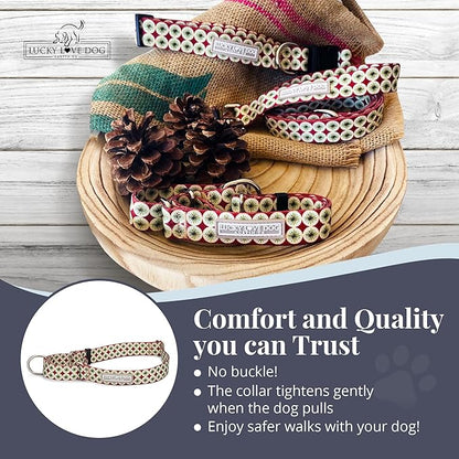Lucky Love Dog Martingale Dog Collar - Adjustable, No-Slip, Durable, & Soft Webbing Collar for Male and Female Dogs Ideal for Training & Walking - in Unique Pongo Pattern, Large Size