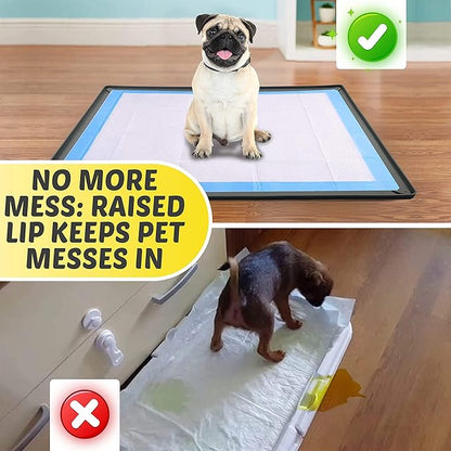 TidyFriend Puppy Pad Holder Tray Fits for 28” x 30” Pee Pads with Corner Lock Holes, Raised Edges, Non-Spill, Easy to Clean Silicone Puppy Potty Tray Holder, for Indoor Floor Protection (Grey)