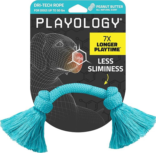 Playology Dog Toys | Dri-Tech Rope Toy Tug of War Rope for Aggressive Chewers | Medium Peanut Butter Scented Toy - Easy to Clean and Made from Non Toxic Materials