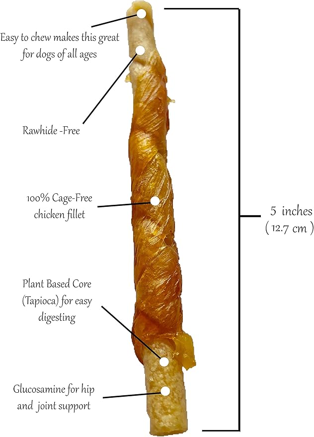 Rena's Recipe Chicken Twisty Sticks (8 oz) (Pack of 3) Rawhide Free Chicken Wrapped Soft Chews with Glucosamine for Joint Health