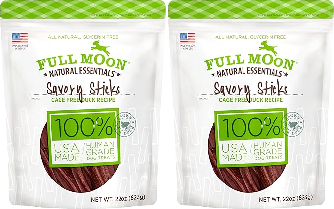Full Moon All Natural Human Grade Dog Treats,Essential Duck Savory Sticks 22.0 oz,(Pack of 2)