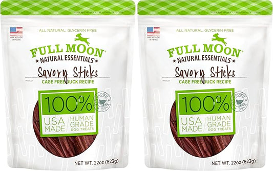 Full Moon All Natural Human Grade Dog Treats,Essential Duck Savory Sticks 22.0 oz,(Pack of 2)