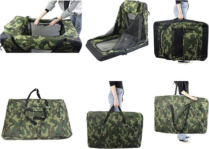 EliteField 3-Door Folding Soft Dog Crate with Carrying Bag and Fleece Bed (2 Year Warranty), Indoor & Outdoor Pet Home (42" L x 28" W x 32" H, Camo)