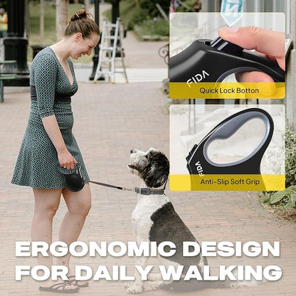 Fida Retractable Dog Leash Large Breed, Heavy Duty 16 ft Dog Walking Leash, up to 110 lbs, 360° Tangle Free, Black (Pack of 2)