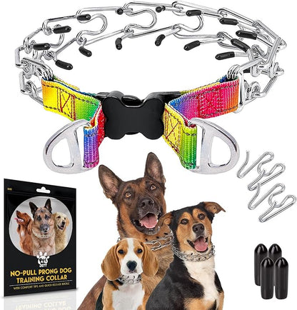 PetJett Prong Collar for Dogs - Choke Collar for Dogs, Pinch Collar for Dog Adjustable No Pull Safety Dog Training Collar for Small Medium Large Breed - Durable Stainless Steel Metal Choker Chain