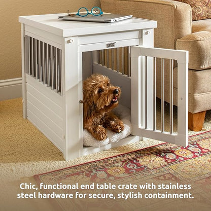 New Age Pet ECOFLEX InnPlace Dog Crate & End Table, Indoor Furniture Style Pet Kennel for Small, Medium, Large & XL Dogs, Durable Composite, Antique White, Small