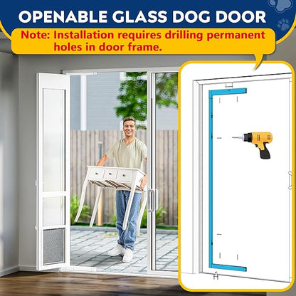 Large Dog Door for Sliding Glass Door, Openable Doggy Door for Sliding Glass Doors, All-Metal Framed, Adjustable Height 91 7/16" to 96" - Large Tall