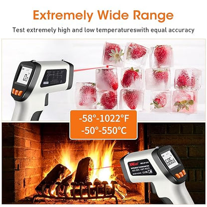 XRCLIF Infrared Thermometer Gun -581112, Laser Thermometer Temperature Gun with LCD Display, Ideal for Cooking, BBQ, Oven, Adjustable Emissivity