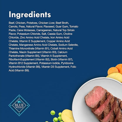 Blue Buffalo Delights Natural Adult Small Breed Wet Dog Food Cups, Pate Style, Top Sirloin Flavor in Savory Juice 3.5-oz (Pack of 12)