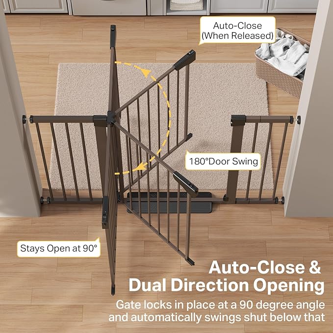 Cumbor 2 Pack 29.7-51.5" Extra Wide Baby Gate for Stairs, Mom's Choice Awards Winner-Dog Gates for Doorways, Pressure Mounted Walk Through Pet Gate Indoor, Safety Auto-Close Child Gate for Kid,Brown