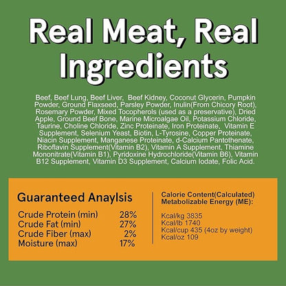 TRMC Real Meat Air Dried Dog Food w/Real Beef - 2lb Bag of USA-Crafted Grain-Free Real Meat Dog Food Sourced from Hormone-Free, Free-Range, Grass-Fed Beef - Digestible, All Natural, High Protein Beef