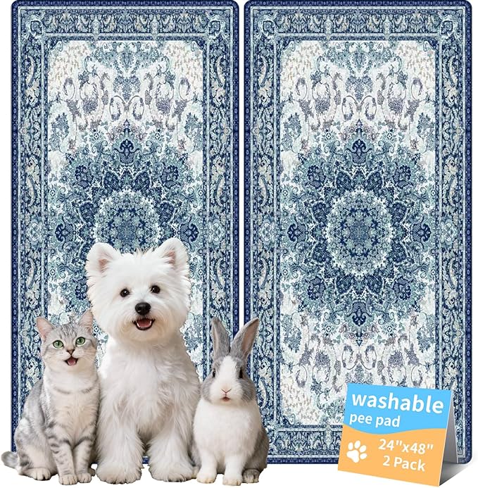 Washable Pee Pads for Dogs, Reusable Puppy Potty Training Pads, Ultra-Absorbent Thick Waterproof Leak-Proof Non-Slip Pads & Mat for Crate, Playpen, Floor, Whelping & Housebreaking , 2 Pack 24"x48"