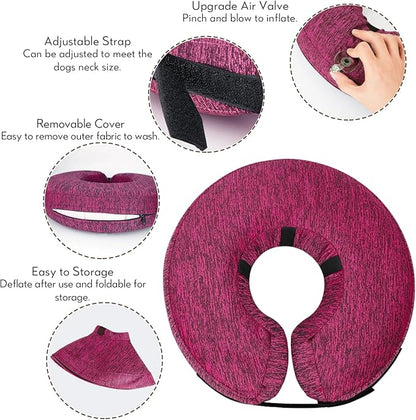 MIDOG Dog Cone - Inflatable Soft Donut Collar Alternative for Dogs After Surgery, Protective Recovery Collar Prevents Licking, Comfortable E-Collar Alternative for Small Medium Large Dogs (Rose, M)
