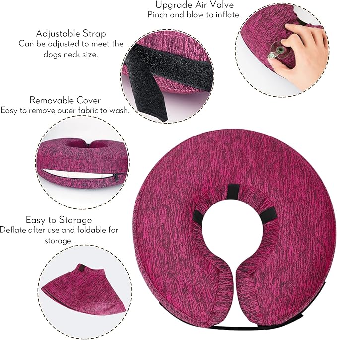 MIDOG Dog Cone - Inflatable Soft Donut Collar Alternative for Dogs After Surgery, Protective Recovery Collar Prevents Licking, Comfortable E-Collar Alternative for Small Medium Large Dogs (Rose, S)