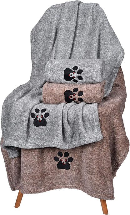 Dogvingpk Dog Towel - Pack of 4 - Super Absorbent Soft Microfiber Pet Bath Grooming Towels for Drying Dogs and Other Pets (M-36" * 28", 2Grey and 2Brown)