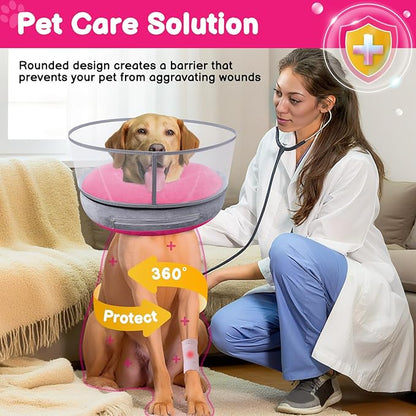BARKLESS Dog Donut Collar, 2-in-1 Inflatable Dog Collars for After Surgery to Stop Licking Wounds, Patented Protective Donut Cone with High Shield for Small and Medium Pets (Hot Pink, M)