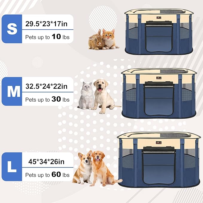 Dog Playpen, Pet Playpen, Foldable Kitten cage Puppy Play Pen, Portable Dog Kennel Tent Crate, Indoor Outdoor Travel Camping Use for Small Animals with Carrying Case (Blue XL)