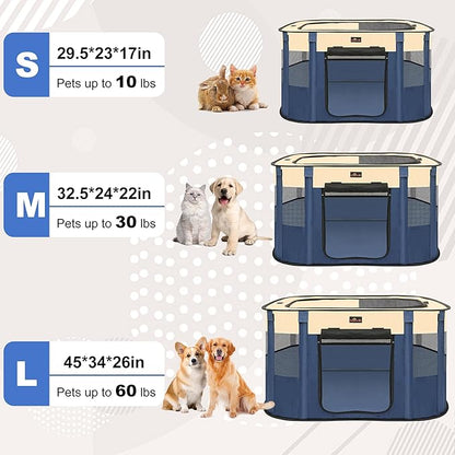 Dog Playpen, Pet Playpen, Foldable Kitten cage Puppy Play Pen, Portable Dog Kennel Tent Crate, Indoor Outdoor Travel Camping Use for Small Animals with Carrying Case (Blue M)