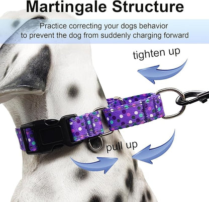 Reflective Martingale Collar for Dogs with Quick Release Buckle Cute No Pull Training Dog Collars (Purple Polka Dot, XSmall)