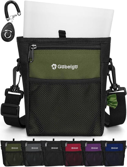 Gobeigo Dog Treat Pouch, Magnetic Closure & Sealable Silicone Bag Insert, 4-Cup Capacity – Belt Clip/Waist Belt/Crossbody Wear, Clicker Included – Great for Pet Training & Walking (Army Green)