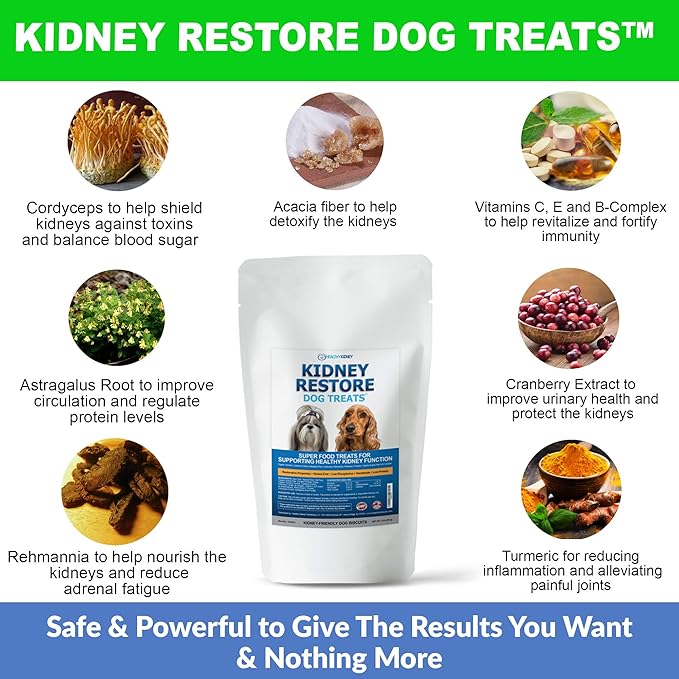 Kidney Restore Bacon Dog Treats 16oz for Petite Dogs. Low Protein Kidney Support for Small Dogs. Renal Treats for Any Kidney Dog Diet.