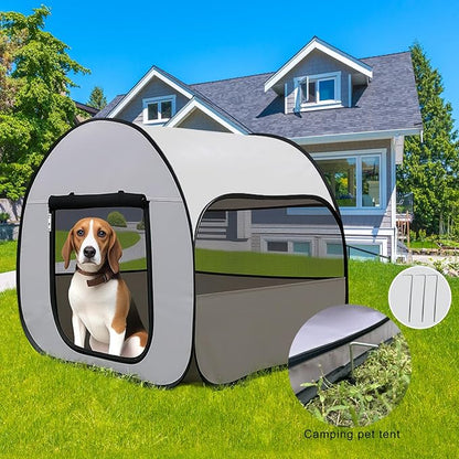 LUCKITTY Pop-Up Dog Kennel Enclosure Large - Portable Outdoor Pet Crate with Carry Bag, Waterproof Travel Carrier for Car, Camping Home, Grey