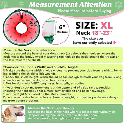 Inflatable Dog Cone with Anti-Licking Clear Shield, Protective Dog Donut Collar After Surgery, Adjustable Soft Recovery Cone for Pets, Alternative Collar with Buckle Strap (Watermelon, XL)