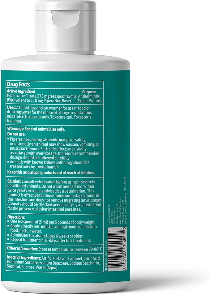Dog and Cat Wormer Liquid - 4 oz Stop the Worms for Small Dogs, Puppies and Kittens