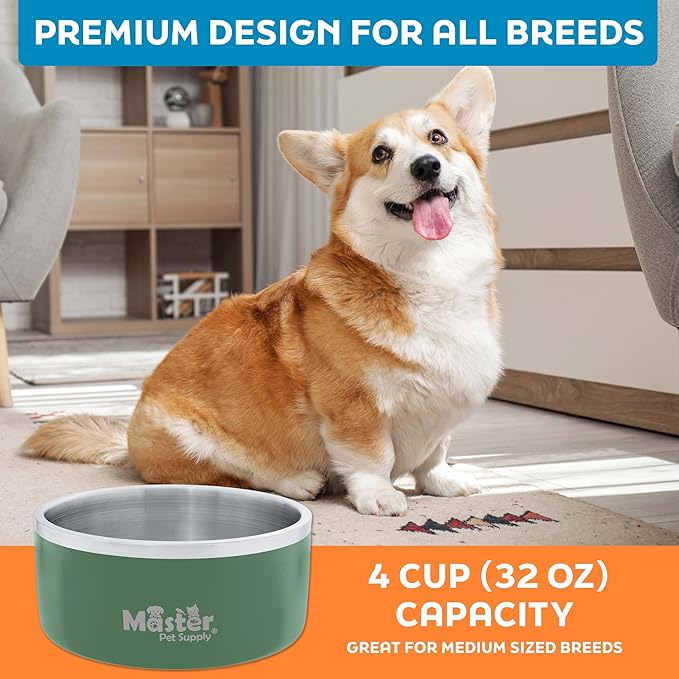 Master Pet Supply Stainless Steel Dog Bowls - 32 oz, Heavy Duty - Camo Patrol, Double Wall Extra-Thick Insulated, Non-Slip Pet Water Bowl for Dogs, Cats & Pets, Anti Rust Metal, Dish Washer Safe