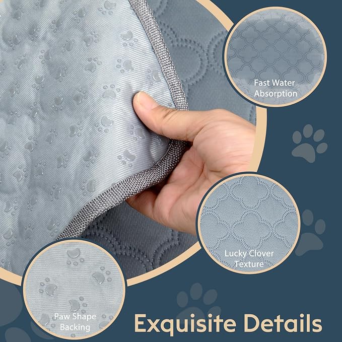 FunFurry Washable Super Absorbent Pee Pads - 2 Pack Reusable Waterproof Pet Training Pads with Paw Shape Non-Slip Backing (Light Grey, 36" x 48")