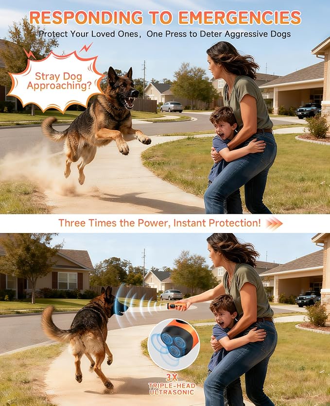 ATESON 3X Ultrasonic Dog Bark Deterrent, 50ft Long Range Anti Barking Device for Stubborn & Neighbor's Dog, Rechargeable Behavior Training Tool with Flashlight, Safe Humane for Indoor Outdoor Use