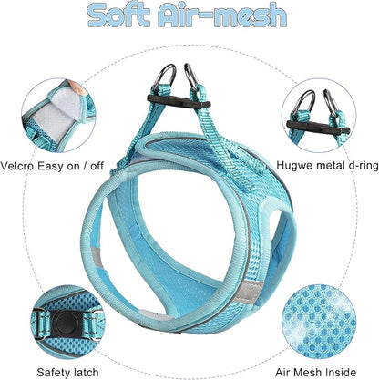 Dog Harness for Small Dogs and Leash Set, Honeycomb Grid, Reflective Lightweight Harness & Anti-Twist Pet Lead Multi Color, Size: XS-S-M. (M, Sky Blue)