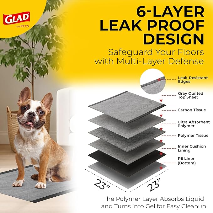 Glad for Pets Black Charcoal Puppy Pads, All-in-One | Puppy Potty Training Pads that Absorb & NEUTRALIZE Urine Instantly | New & Improved Quality Puppy Pee Pads, 14 Count (Pack of 2)